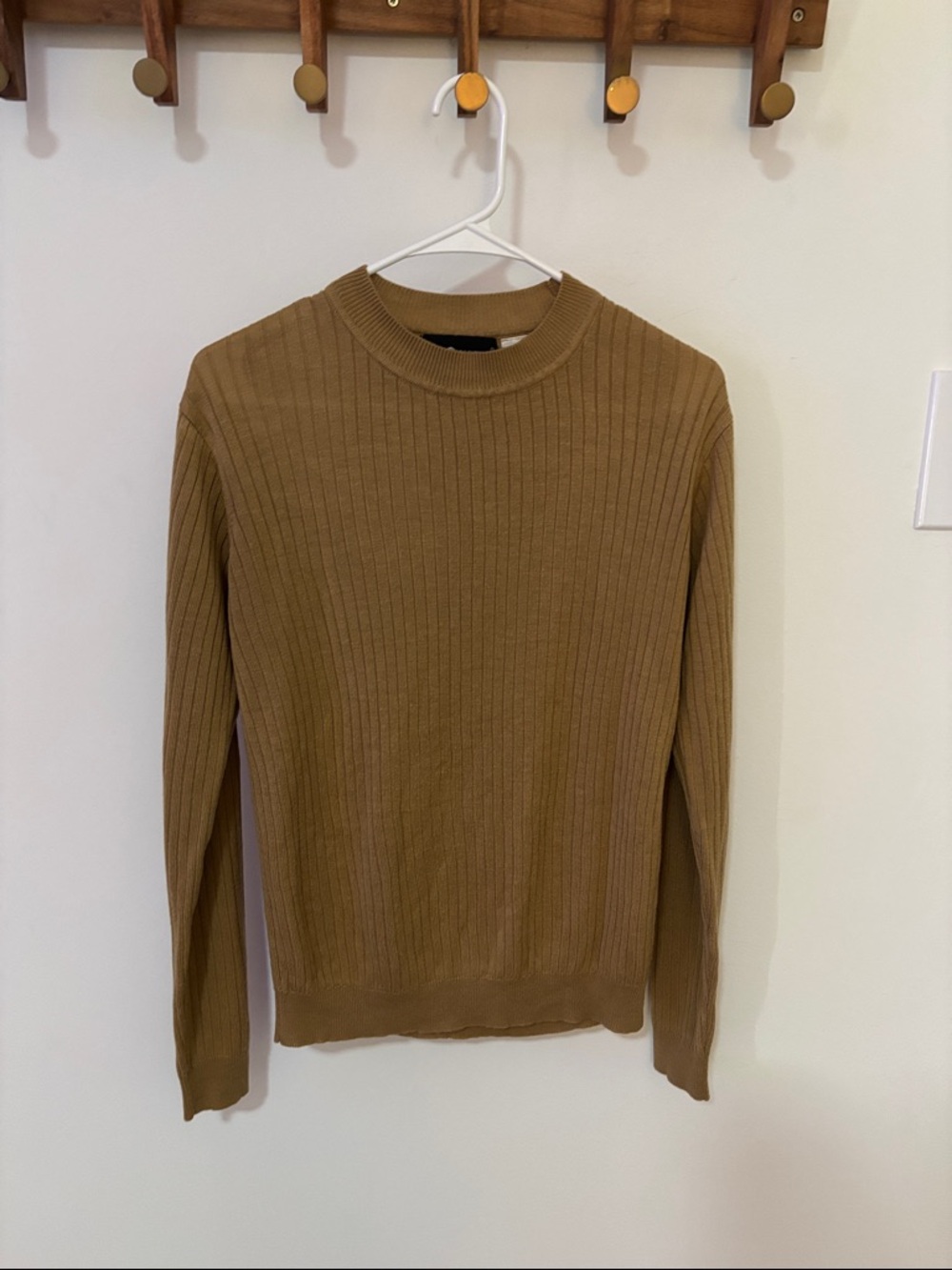 Unisex Ribbed Crewneck Sweater - Camel